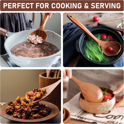 Wooden Utensils Set For Kitchen Messon Handmade Natural Wooden Cooking Spoons