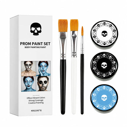 Face and Body Paint Palette (White, Black, Red) for Fancy Dress, Cosplay & Halloween Makeup