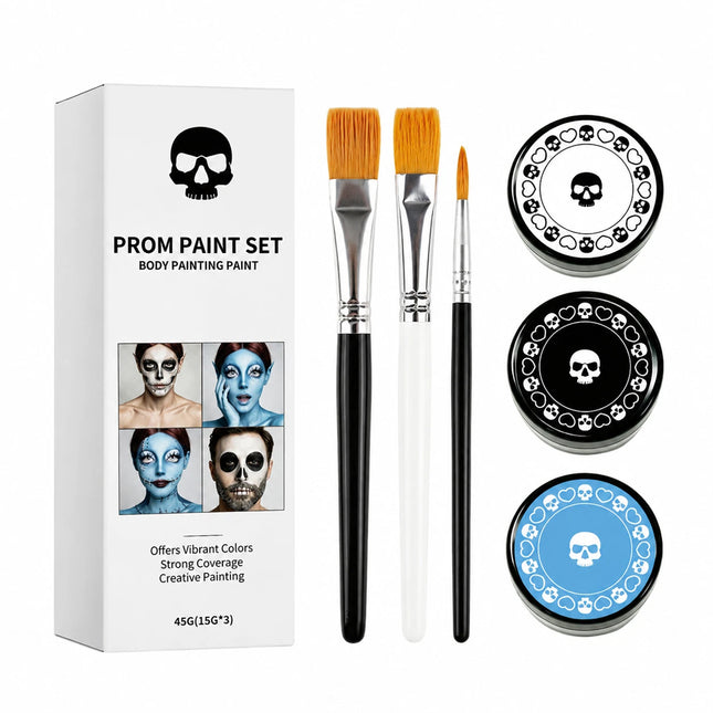 Face and Body Paint Palette (White, Black, Red) for Fancy Dress, Cosplay & Halloween Makeup