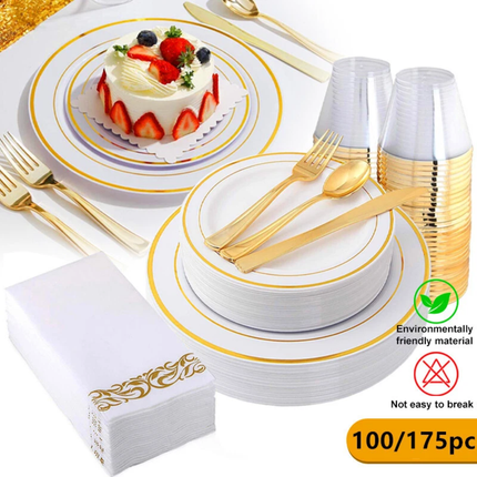 175pc Party Plates Reusable Dinner Cutlery Tableware Christmas Party For 25