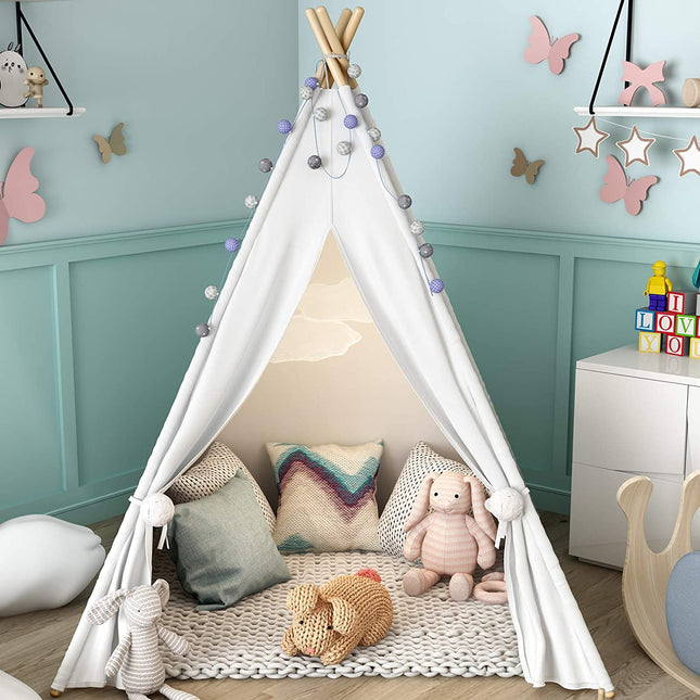 135cm with Hair Ball Large Kids Teepee Play Tent Indoor House Children Wigwam Toys