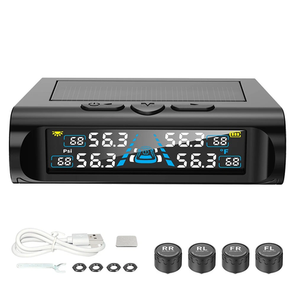 Solar Wireless TPMS Car Tire Tyre Pressure Monitor Monitoring System & 4 Sensors