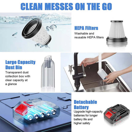 High Power 35000 PA Suction Blower Cordless Handheld Vacuum Cleaner for Home Car Brushless-Black