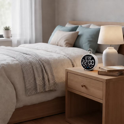 Digital Clock Round Table Clock Date Display Adjustable Brightness Alarm Clock