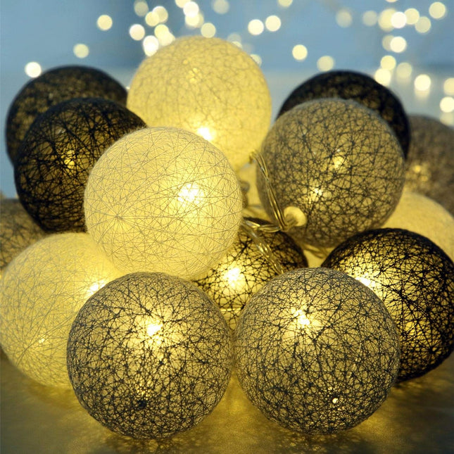 Grey White 300CM 15LED Cotton Ball Globe Garland String Fairy Lights Wedding Christmas Home