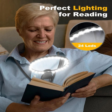 5X Extra Large Magnifying Glass With 24 LED Light Wearable Reading Magnifier NEW