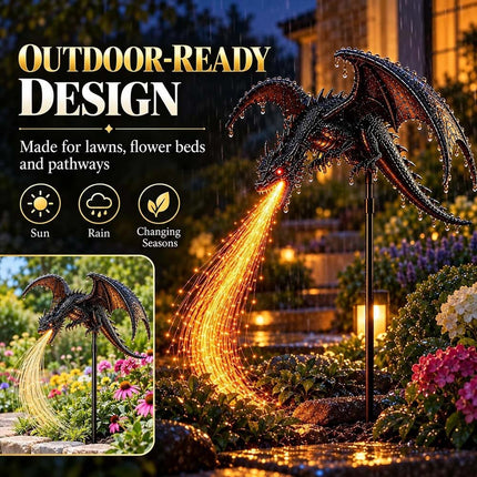 Solar Dragon Fire Garden Light Stake with Glowing Fiber-Optic Flamese Decor