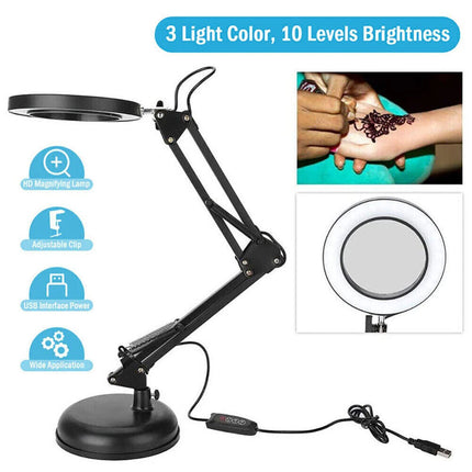 10X Magnifying Glass Desk Light Magnifier LED Lamp Reading Lamp With Base& Clamp