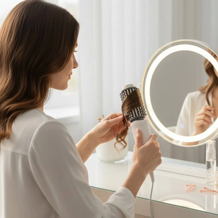 White Cordless Hot Brush & Hair Styler, Portable Travel Heated Curling Brush & Hair