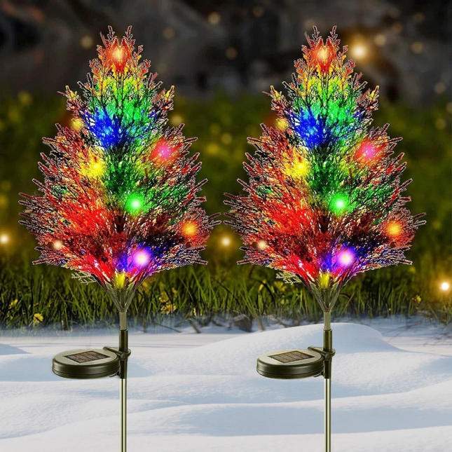 2Pcs Solar Garden Lights Waterproof LED Pine Tree Stake Lamp Garden Lawn Yard Decor
