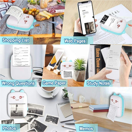 Blue Mini Portable Pocket Bluetooth Thermal Printer Wireless Photo Inkless Sticker