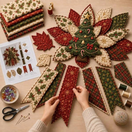 Christmas 3D DIY Padded Patchwork Sewing Set for Home Decoration Gift for Craft Lovers     （Red Green Ivory-1）