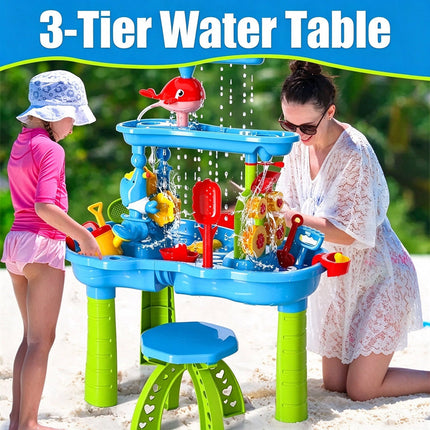 3-Tier Outdoor Sand & Water Activity Table, Beach Table Toys for Home Patio Gift