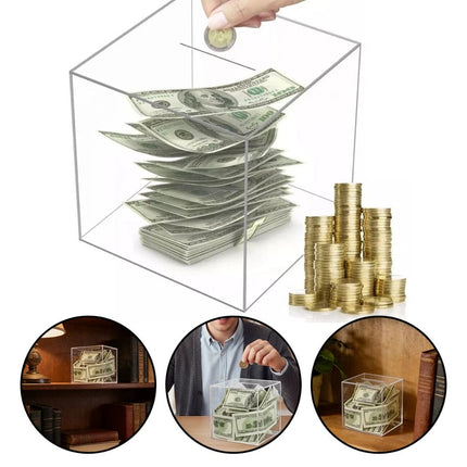 Piggy Bank for Adults , Must Break to Open, Clear Acrylic Money Bank