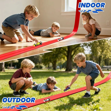 5m Flexible Race Track Roll Up Car Track Include 4 Alloy Xmas Gifts