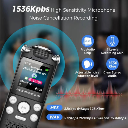 Pro Digital Audio Recorder Dictaphone Audio MP3 Player Sound Voice Recording Au