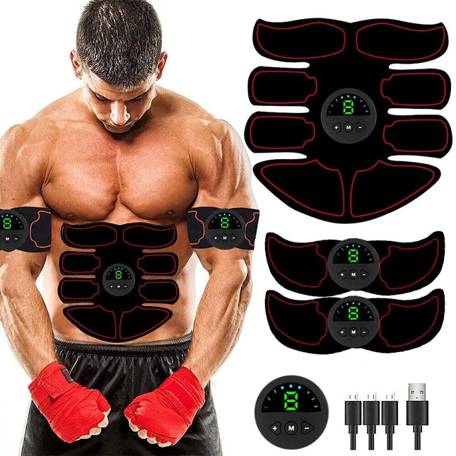 EMS Rechargeable Abdominal Arms Hips Stimulator Muscle Trainer For Gym Fitness 6 Mode 19 Intensity Red