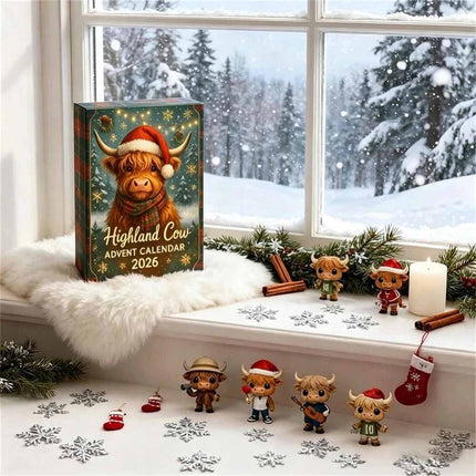 2026 Highland Cow Advent Calendar 24 Day Countdown Halloween Xmas Gift Figurines