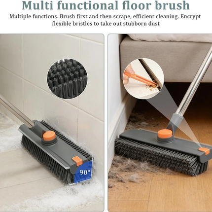 3-in-1 Long Handle Floor Scrub Brush 360° Rotation Head Scrubber for Bathroom