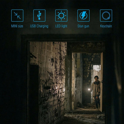 LED Torch Lamp USB Rechargeable Pocket Mini Keychain Keyring Stun Tool