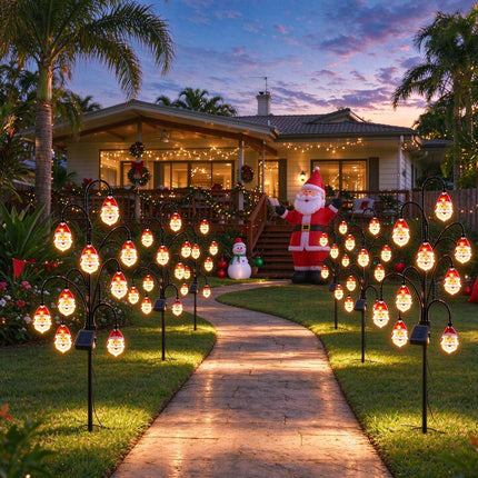 Magical Solar Christmas Stake Lights With Auto-On Weatherproof Garden Pathway Santa Face Light