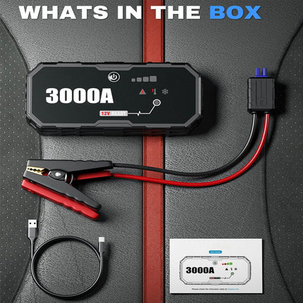 3000A Portable 12V Car Jump Starter Pack Booster Battery Charger Power Bank
