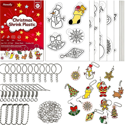 18 Sheets Christmas Pre-Printed Shrink Film Kit for DIY Ornaments, Keychains