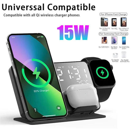4 in 1 Foldable Wireless Charger Fast Charging Station for Watch iPhone Earphone