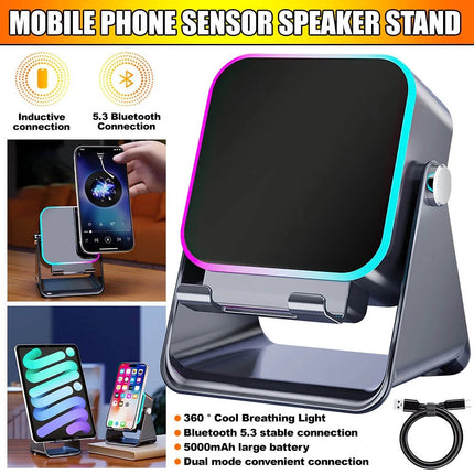 5-in-1 Wireless Induction Bluetooth Speaker Adjustable Phone Stand,Rechargeable