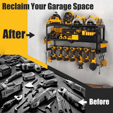 3Layers 7 Drills Power Tool Organizer Holders Heavy Duty Storage Rack Wall Mount
