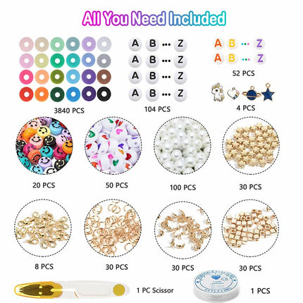 Clay Beads Bracelet Making Flat Polymer Heishi Jewellery Kit 3840pcs DIY Pack AU