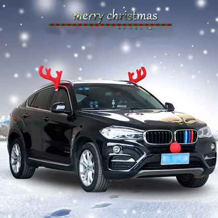 3PCS Premium Christmas Car Truck Costume Reindeer Antlers Red Nose Xmas Decor Red
