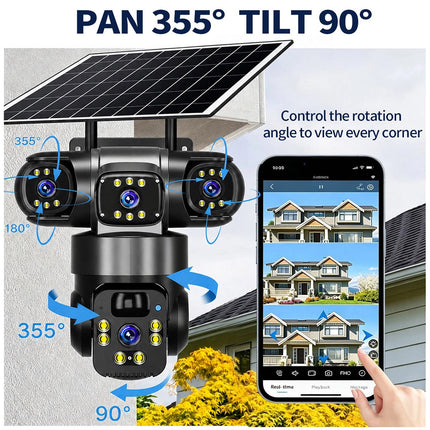 9MP 3-Lens Solar Security Camera Wireless CCTV PTZ Outdoor Surveillance