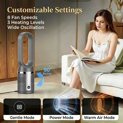 Black 2-in-1 Cooling & Heating Bladeless Tower Fan with Remote