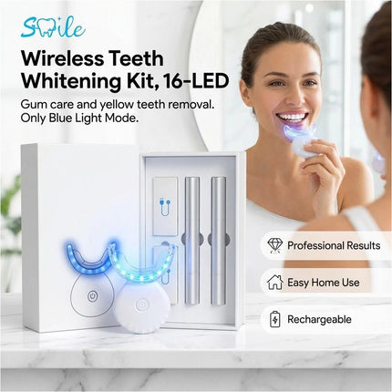 Wireless Teeth Whitening Kit Red Blue Light Therapy Gum Care 3 Gel Pens Set White