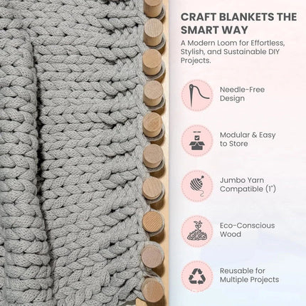 Wooden Knitting Loom Kit Thick Blanket Loom Weaving Loom Adjustable Size