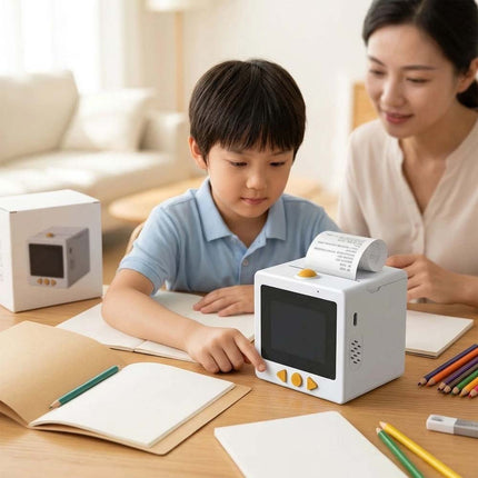 Smart AI Voice Sticker Printer Box | Magic Thermal Sticker Maker w/ 3 Roll Paper