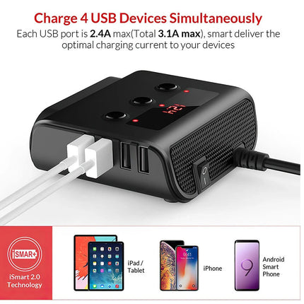 3 Way 12V 24V Multi Socket Car Cigarette Lighter Splitter USB Charger Adapter