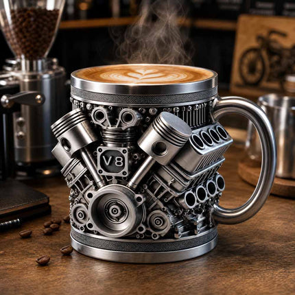 Retro V8 Engines Stainless Steel Cup Insulation Car Mug Gifts for Men and Boys
