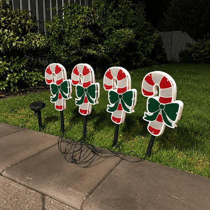 4 Pieces 40 LED White PVC Candy Cane Solar Christmas Garden Lights