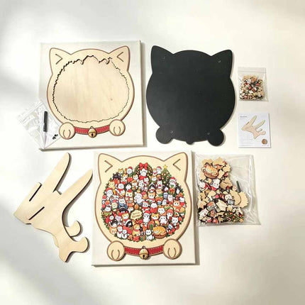 Christmas Cat Wooden Jigsaw Puzzle 135Pcs Morandi Coloured Brain Teaser