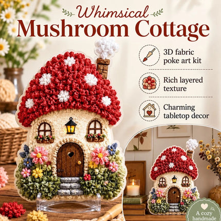 Whimsical Village 3D Fabric Poke Art Kit, Floral Mushroom Cottage Craft Set AU