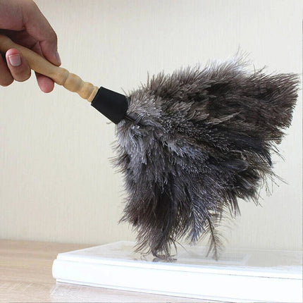 Anti-Static Ostrich Feather Duster Wooden Handle Brush Duster Dust Cleaning Tool