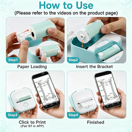 T02 Mini Pocket Bluetooth Thermal Printer Wireless Photo Inkless Sticker Green