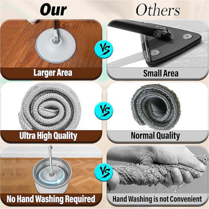2 Spin Mop Heads & 360°Spinning Stainless Steel Spinning Mop Bucket Easy Clean