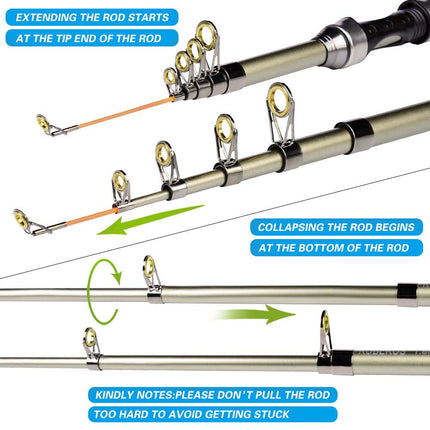 1.8M Telescopic Fishing Rod and Reel Combo Carbon Fiber Fishing Rod Kit w/ Lures