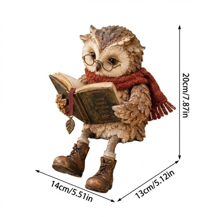 Reading Owl Resin Figurine Rustic Country Style Tabletop Ornament for Home Decor