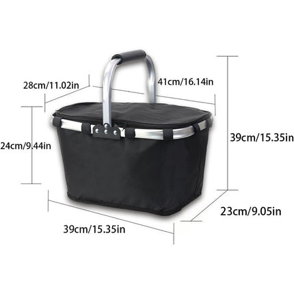 Picnic Basket Outdoor Portable Foldable Hamper for Camping Travel Food Storage  (Black）
