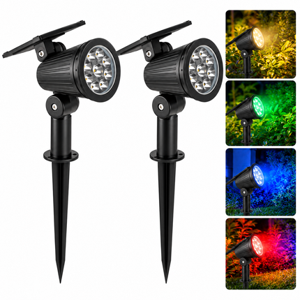 2Pcs Solar Spot Lights LED Garden Outdoor Pathway Lawn Fence Lamp Spotlight RGB