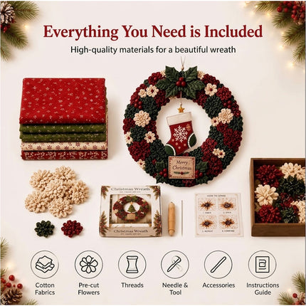 3D Fabric Christmas stocking Wreath 30CM DIY Xmas Garland Baubles Ornaments Party